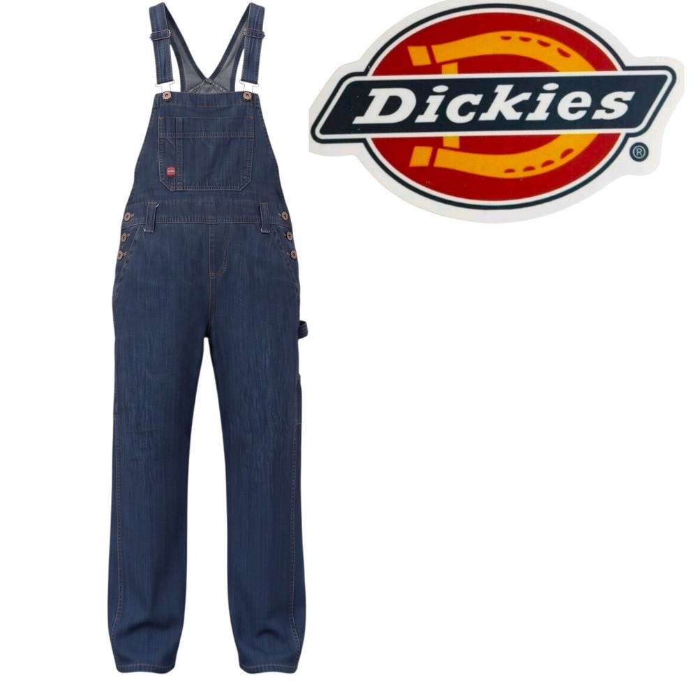 Dickies Overalls Women XS Blue Denim Carpenter Bib Straight Leg Workwear